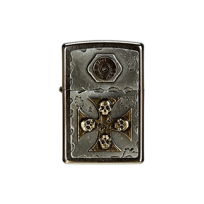 Zippo 15190 Sturmfeuerzeug 2004746 EMBLEM-LIGHTER VINTAGE STYLE WITH SKULL-CROSS , 5.8 x 3.8 x 2.0 cm, Silber