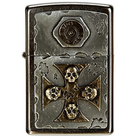 Zippo 15190 Sturmfeuerzeug 2004746 EMBLEM-LIGHTER VINTAGE STYLE WITH SKULL-CROSS , 5.8 x 3.8 x 2.0 cm, Silber