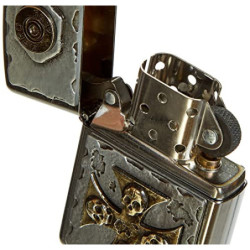 Zippo 15190 Sturmfeuerzeug 2004746 EMBLEM-LIGHTER VINTAGE STYLE WITH SKULL-CROSS , 5.8 x 3.8 x 2.0 cm, Silber
