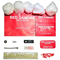 RED DAMORE Benzinfeuerzeug-Reparatur-Set – 50xFeuerzeug-Feuersteine, 5xnatürliche Baumwolle, 10xFeuerzeugdocht, 1xFilz-Pad, 1