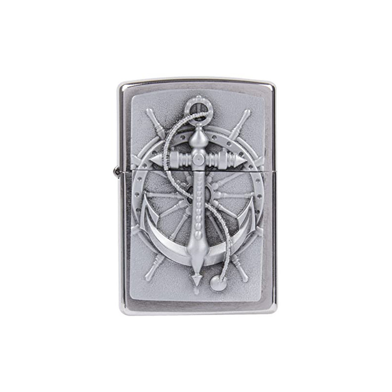Zippo Feuerzeug 2004290 Nautic Benzinfeuerzeug, Messing, Edelstahloptik, 1 x 3,5 x 5,5 cm