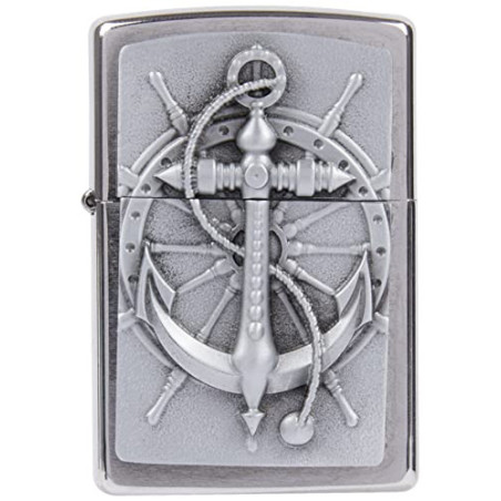 Zippo Feuerzeug 2004290 Nautic Benzinfeuerzeug, Messing, Edelstahloptik, 1 x 3,5 x 5,5 cm