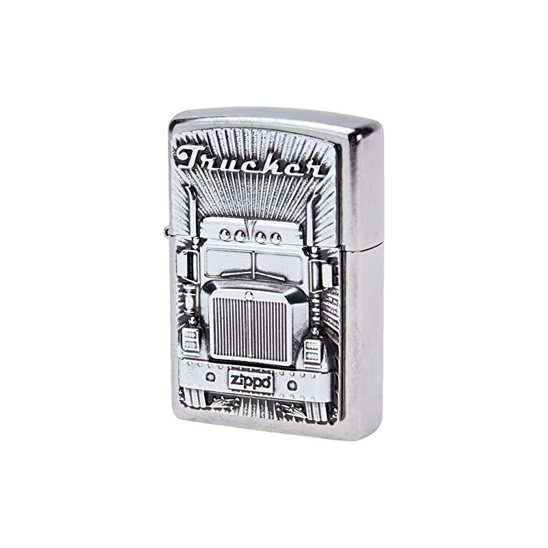 Zippo Feuerzeug 2003977 Trucker Benzinfeuerzeug, Messing, Edelstahloptik, 1 x 3,5 x 5,5 cm