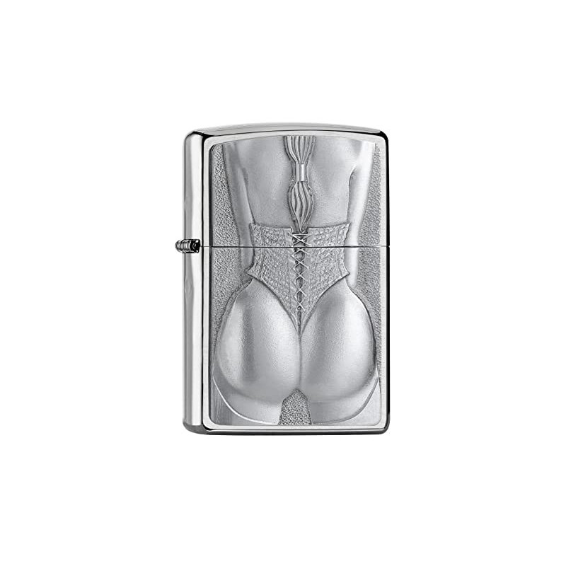 Zippo –– Girl with Corset – Chrome Brushed – Emblem Attached – Sturmfeuerzeug, nachfüllbar, in hochwertiger Geschenkbox, Brus