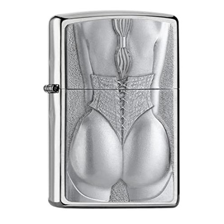 Zippo –– Girl with Corset – Chrome Brushed – Emblem Attached – Sturmfeuerzeug, nachfüllbar, in hochwertiger Geschenkbox, Brus