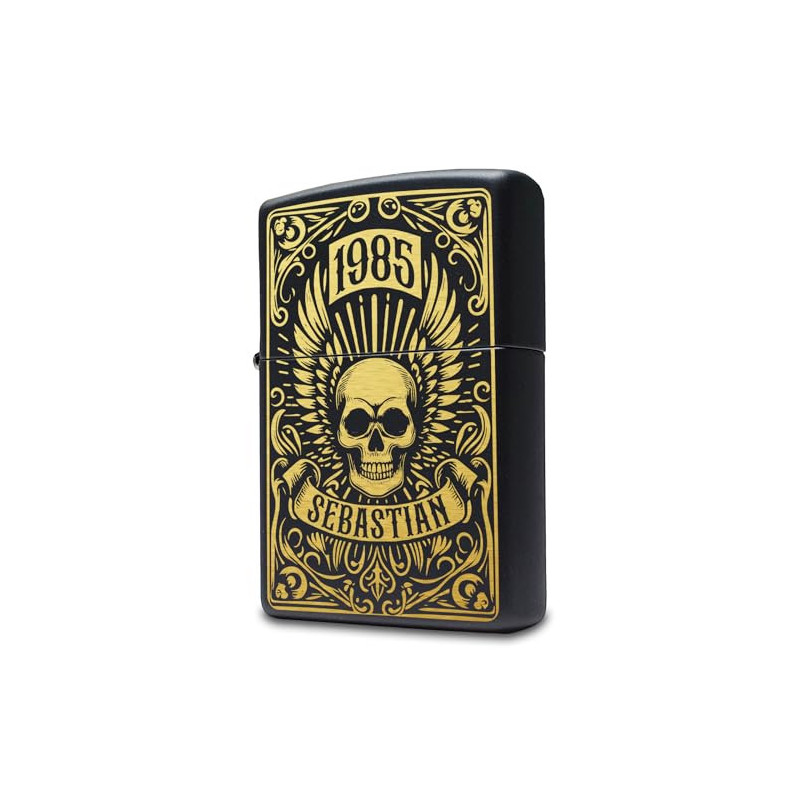 Totenkopf Zippo Feuerzeug mit personalisierter Gravur, Sturmfeuerzeug | Geschenk für Männer mit Skull Totenkopf Zippo Feuerzeug mit personalisierter Gravur, Sturmfeuerzeug | Geschenk für Männer mit Skull