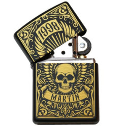 Totenkopf Zippo Feuerzeug mit personalisierter Gravur, Sturmfeuerzeug | Geschenk für Männer mit Skull