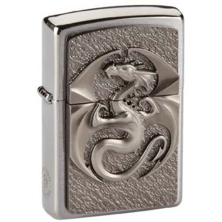 Zippo Feuerzeug 2002545 Dragon 3D Emblem Benzinfeuerzeug, Messing, Brushed Chrome, 1 x 3,5 x 5,5 cm