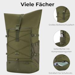 Johnny Urban Reiserucksack Damen & Herren Grün - Allen Travel L - 37L Rolltop Rucksack Groß Handgepäck - Idealer Backpack für