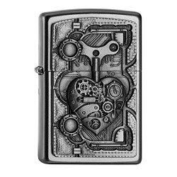 Zippo PL STEAM Punk Heart Feuerzeug, Messing, Edelstahloptik, 1 x 3,5 x 5,5 cm