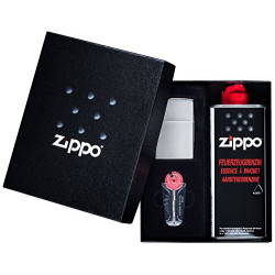 3Dglas Original Feuerzeug mit Initialen Gravur | inkl. Geschenkset  Flints, Benzin  | Chrom gebürstet | kompatibel mit Zippo