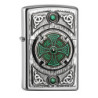 Zippo 16552 Feuerzeug, Chrom, Satin finish  CELTIC GREEN CROSS , 5.8 x 3.8 x 1.8 cm