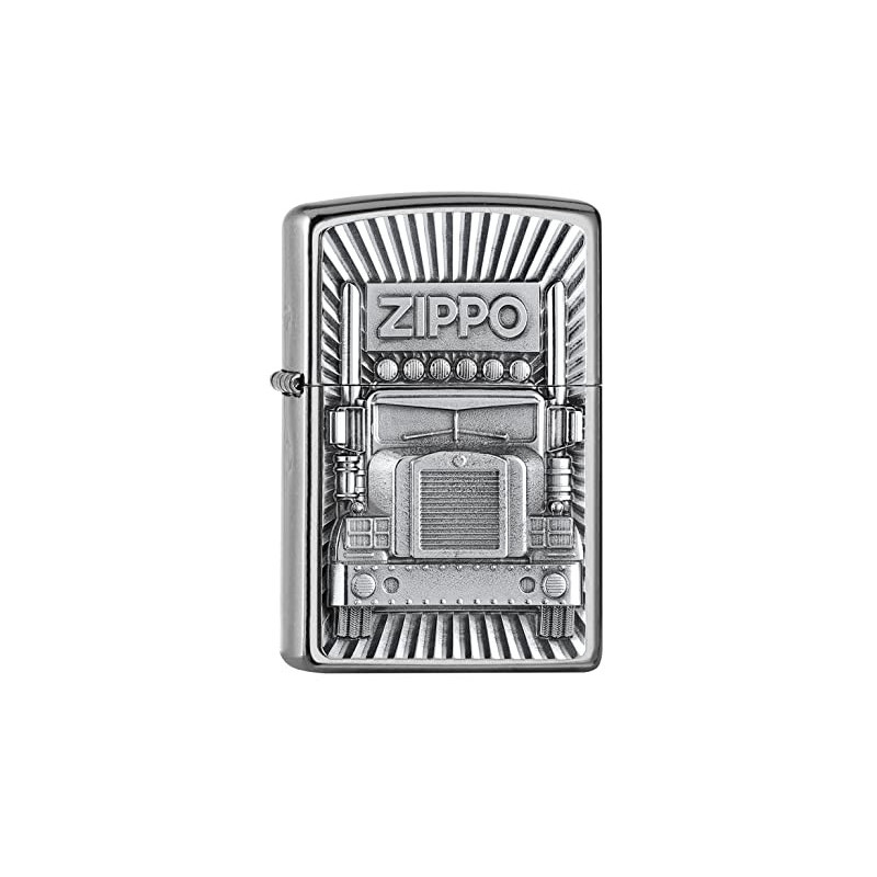 ZIPPO –– Zippo Trucker-Motiv – Street Chrome™ – Emblem Attached –Sturmfeuerzeug, nachfüllbar, in hochwertiger Geschenkbox