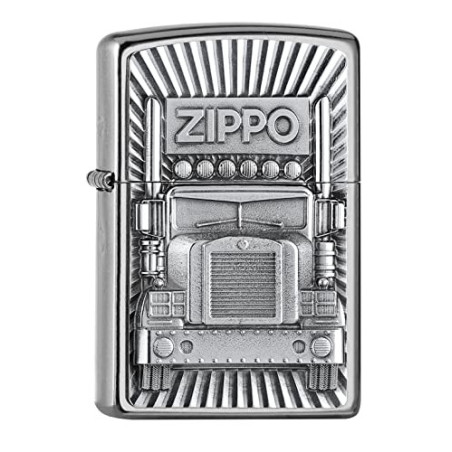 ZIPPO –– Zippo Trucker-Motiv – Street Chrome™ – Emblem Attached –Sturmfeuerzeug, nachfüllbar, in hochwertiger Geschenkbox