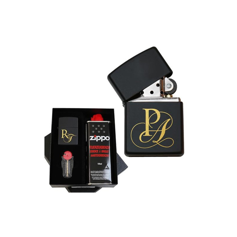 Feuerzeug Zippo mit Gravur, schwarz | Sturmfeuerzeug mit Initialen & Namen | Zippo personalisiert, Feuerzeug mit Gravur Zippo