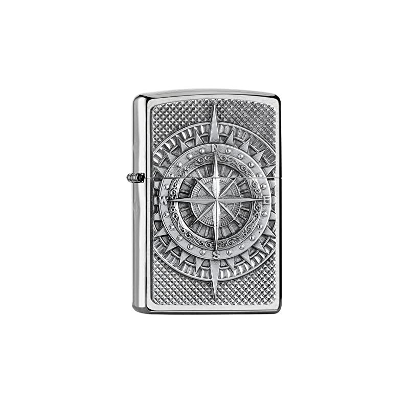 ZIPPO –– Kompassmotiv – Chrome Brushed – Emblem Attached – Sturmfeuerzeug, nachfüllbar, in hochwertiger Geschenkbox ZIPPO –– Kompassmotiv – Chrome Brushed – Emblem Attached – Sturmfeuerzeug, nachfüllbar, in hochwertiger Geschenkbox