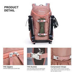 MOUNTAINTOP 28L Wanderrucksack Damen Outdoor Reiserucksack Backpacker Trekking Rucksäcke mit Regenhülle  Rosa 