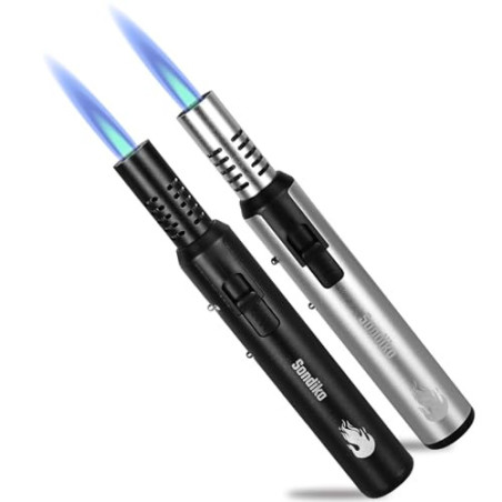 Sondiko Jetflame Feuerzeug 2 Stücke, Stabfeuerzeug Gas Nachfüllbar, Metall-Sturmfeuerzeug mit Sicherheitssperre & Einstellbar