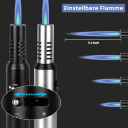 Sondiko Jetflame Feuerzeug 2 Stücke, Stabfeuerzeug Gas Nachfüllbar, Metall-Sturmfeuerzeug mit Sicherheitssperre & Einstellbar