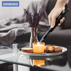 Sondiko Jetflame Feuerzeug 2 Stücke, Stabfeuerzeug Gas Nachfüllbar, Metall-Sturmfeuerzeug mit Sicherheitssperre & Einstellbar