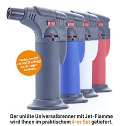 UNILITE Feuerzeug MIT Gas - Sturmfeuerzeug Gas Brenner mit Jet Flamme – nachfüllbar – 4 Stück im Set – Jetflame – Nachfüller 