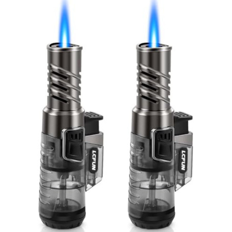 LcFun 2 Stück Sturmfeuerzeug, Feuerzeug Gas Nachfüller, Einzelne Feuerzeug Jetflame, Geschenke für Männer - Butane Nicht INBE