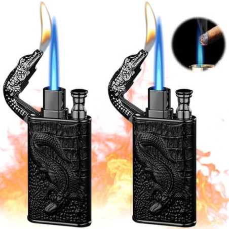 2 Stück Sturmfeuerzeug Jetflamme, Sturmfeuerzeug Gas Nachfüllbar, Feuerzeug Sturmfeuerzeug Winddicht Jet Feuerzeug Gasfeuerze