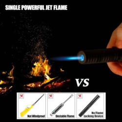 Futlidys Jet Feuerzeug, 17,8cm Sturmfeuerzeug mit Flammen-Verriegelungs Funktion, Gas Nachfüllbar Winddicht Langes Stabfeuerz