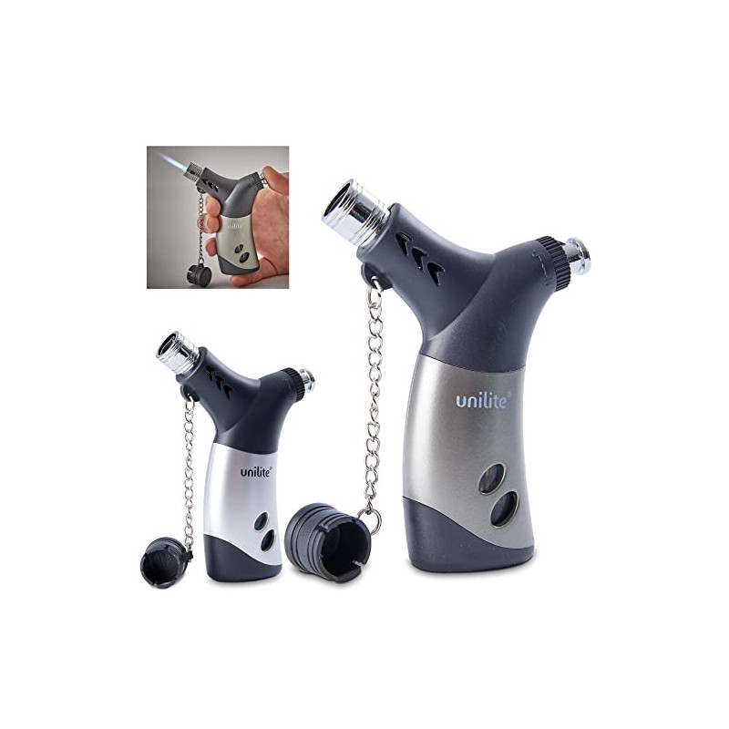 UNILITE Sturmfeuerzeug – Gas-Brenner mit Jetflame – 2 Stück im Set – Elekt-ronisches Gasfeuerzeug befüllt & nachfüllbar – Ele