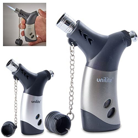 UNILITE Sturmfeuerzeug – Gas-Brenner mit Jetflame – 2 Stück im Set – Elekt-ronisches Gasfeuerzeug befüllt & nachfüllbar – Ele