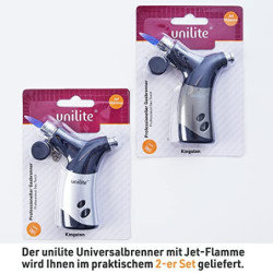UNILITE Sturmfeuerzeug – Gas-Brenner mit Jetflame – 2 Stück im Set – Elekt-ronisches Gasfeuerzeug befüllt & nachfüllbar – Ele