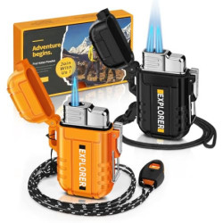 Lafagiet 2 Stücke Jet Feuerzeug, Eine & Zwei Jet Flamme, Winddicht, wasserdicht, Butan Gas Refill Feuerzeuge Multipack für Ke