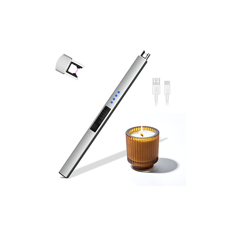 Rouclo Lichtbogen Feuerzeug Elektrisch,USB Aufladbar Feuerzeug Stabfeuerzeug Winddichtes, Elektro Kerzenanzünder Flammenlose 