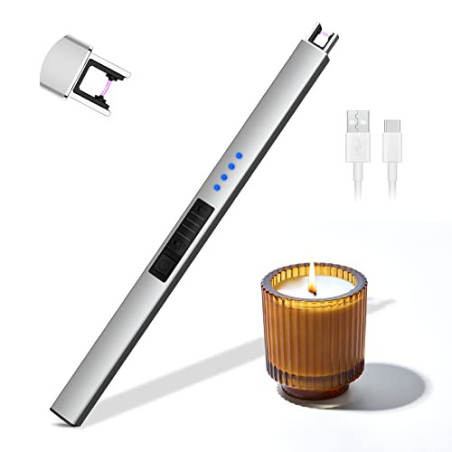 Rouclo Lichtbogen Feuerzeug Elektrisch,USB Aufladbar Feuerzeug Stabfeuerzeug Winddichtes, Elektro Kerzenanzünder Flammenlose 
