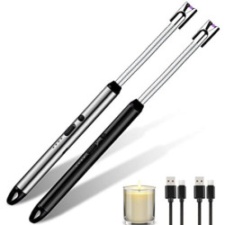 Stabfeuerzeug 2PCS, Lichtbogen Feuerzeug elektrisch mit längerer Hals, Sicherheitsschloss - Kerzen Gadgets, USB aufladbar Pla