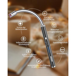 VEHHE Lichtbogen Feuerzeug Elektrisch, USB Aufladbares Elektro LED-Display Stabfeuerzeug Langer Flexibler Hals Geeignet für K