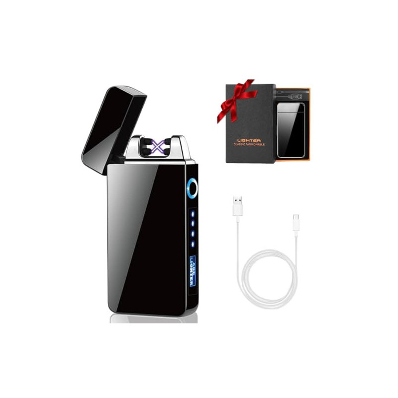 KIPIDA USB Elektronische Feuerzeug, Lichtbogen Feuerzeug, Touchscreen Elektro Feuerzeug LED Dual Lichtbogen Feuerzeug mit Bat