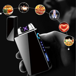 KIPIDA USB Elektronische Feuerzeug, Lichtbogen Feuerzeug, Touchscreen Elektro Feuerzeug LED Dual Lichtbogen Feuerzeug mit Bat