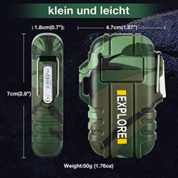 LcFun Lichtbogen USB Feuerzeug Elektrisch, Wasserdicht Winddicht Wiederaufladbar, Plasma Feuerzeug Lighter mit Notfall-Pfeife