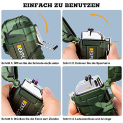 LcFun Lichtbogen USB Feuerzeug Elektrisch, Wasserdicht Winddicht Wiederaufladbar, Plasma Feuerzeug Lighter mit Notfall-Pfeife