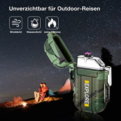 LcFun Lichtbogen USB Feuerzeug Elektrisch, Wasserdicht Winddicht Wiederaufladbar, Plasma Feuerzeug Lighter mit Notfall-Pfeife