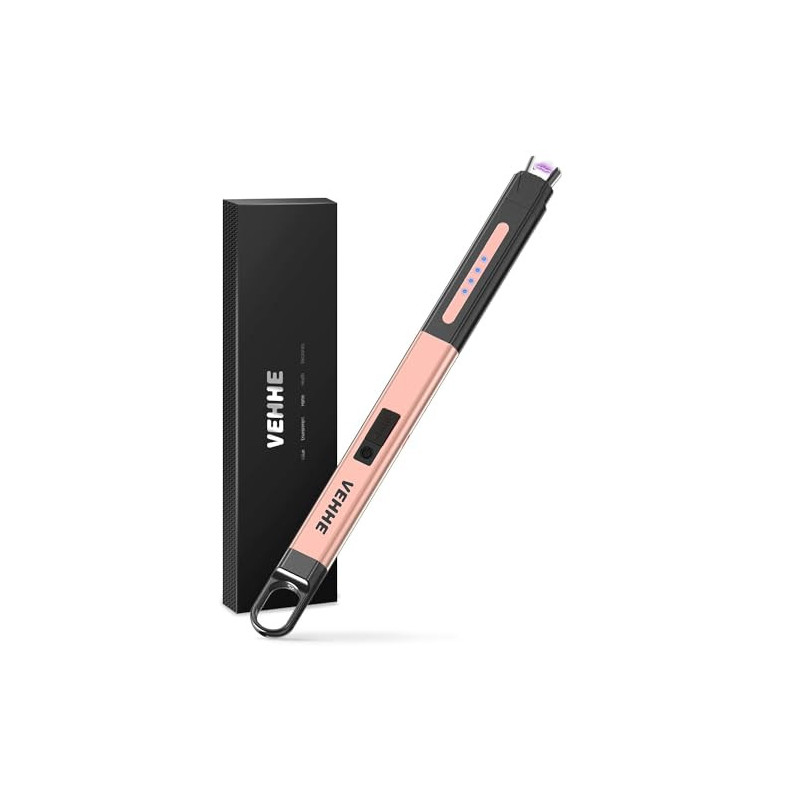 VEHHE Stabfeuerzeug, Aufhängbares USB Wiederaufladbares Feuerzeug, Feuerzeug Elektrisches mit LED-Anzeige und Sicherheitssper