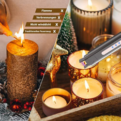 VEHHE Stabfeuerzeug, Aufhängbares USB Wiederaufladbares Feuerzeug, Feuerzeug Elektrisches mit LED-Anzeige und Sicherheitssper