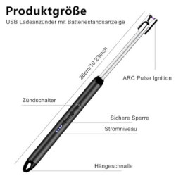 Lichtbogen Stabfeuerzeug USB Aufladbar Elektrisches Feuerzeug Lang Sicherheitsschloss Tragbare 360° Winddichte Flammenlose fü