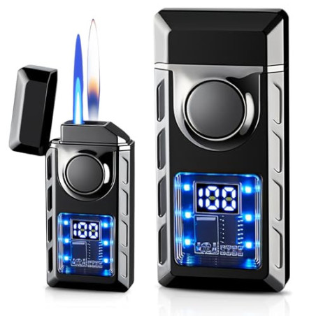 Feuerzeug mit Zwei Flammen aus Metall: USB Aufladbar/Gas Nachfüllbar Sturmfeuerzeug, Sturmfeuerzeug Jetflamme mit sichtbarem 