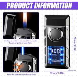 Feuerzeug mit Zwei Flammen aus Metall: USB Aufladbar/Gas Nachfüllbar Sturmfeuerzeug, Sturmfeuerzeug Jetflamme mit sichtbarem 
