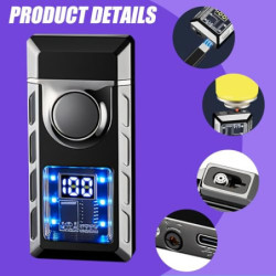 Feuerzeug mit Zwei Flammen aus Metall: USB Aufladbar/Gas Nachfüllbar Sturmfeuerzeug, Sturmfeuerzeug Jetflamme mit sichtbarem 