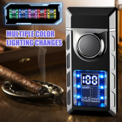 Feuerzeug mit Zwei Flammen aus Metall: USB Aufladbar/Gas Nachfüllbar Sturmfeuerzeug, Sturmfeuerzeug Jetflamme mit sichtbarem 