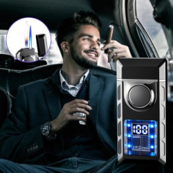 Feuerzeug mit Zwei Flammen aus Metall: USB Aufladbar/Gas Nachfüllbar Sturmfeuerzeug, Sturmfeuerzeug Jetflamme mit sichtbarem 