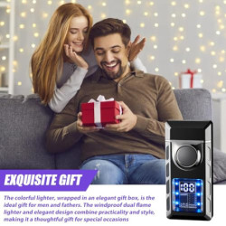 Feuerzeug mit Zwei Flammen aus Metall: USB Aufladbar/Gas Nachfüllbar Sturmfeuerzeug, Sturmfeuerzeug Jetflamme mit sichtbarem 